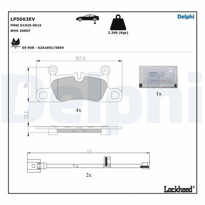 Delphi LP5063EV Brake Pad Rear Porsche Taycan Electric — Brake Pads