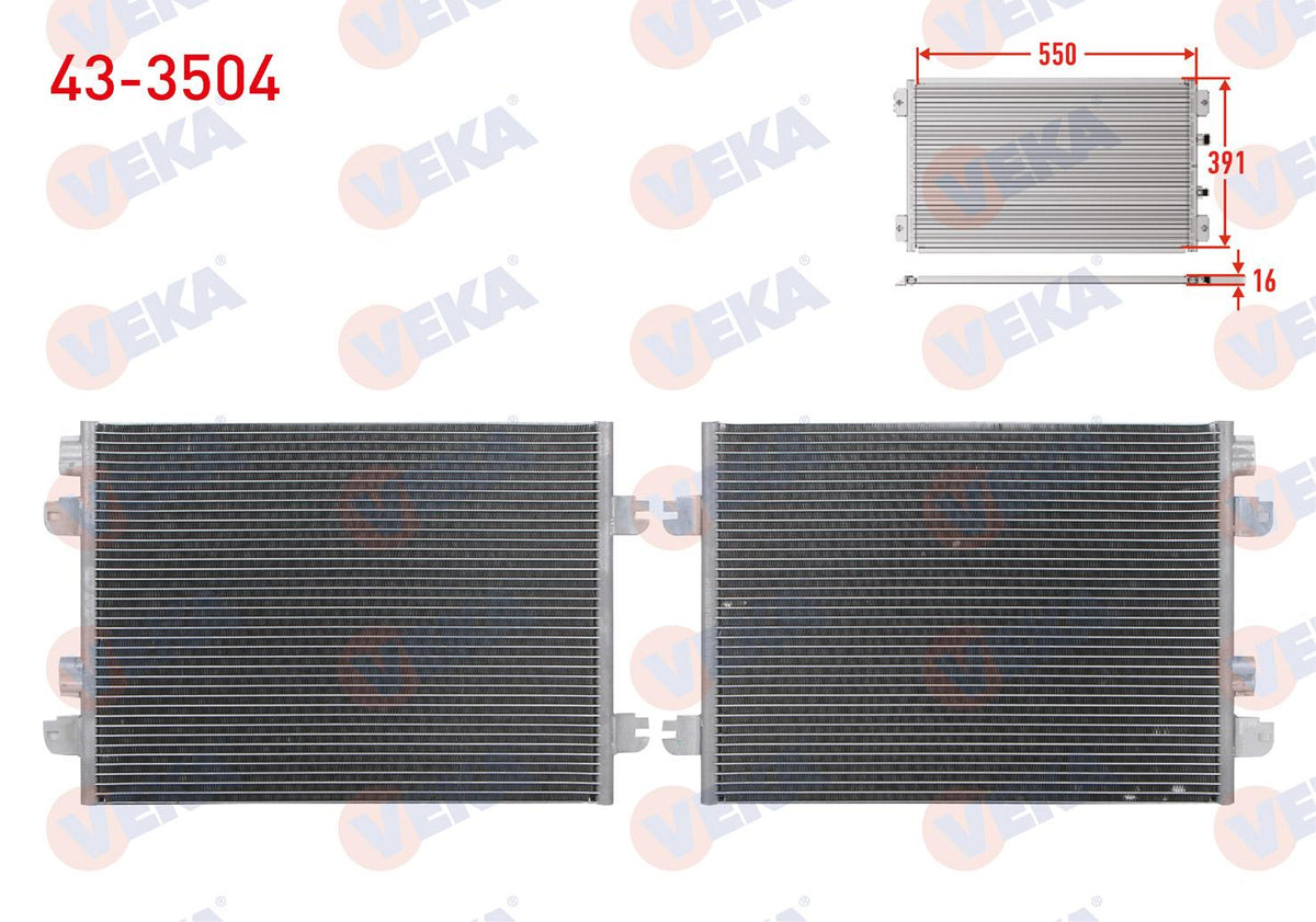 Veka 43-3504 A/C Condenser Dacia Logan (Ls) 1.5 dCi 65 Hp M-T 2004-2012 — Condensers & Evaporators