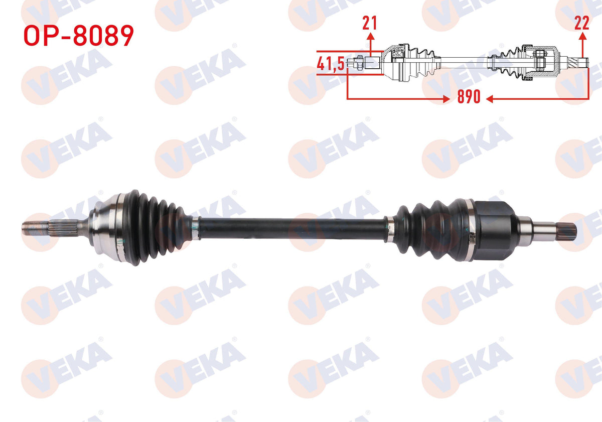 Veka OP-8089 Complete Axle Right Front Length 890mm Opel Corsa F 1.2 2019-/ Peugeot 208 1.2 Purete — Axles, CV Joints & Boots