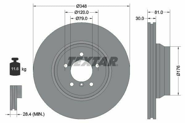 TEXTAR E-65 Front Brake Disc 92122905 - Ventilated Design — Brake Rotors & Drums