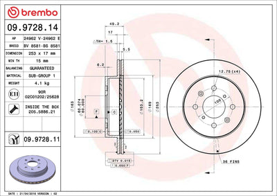 Brembo 09.9728.11 Brake Disc Front UV Coated Opel — Brake Rotors & Drums