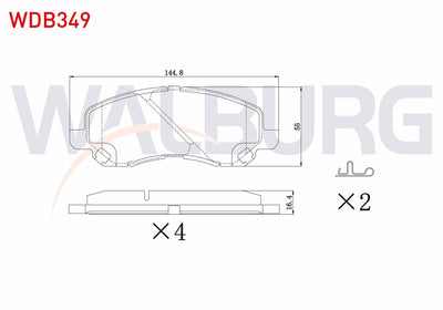 WALBURG WDB349 Brake Pad Front with Wear Indicator Mitsubishi Lancer VII 1.6 2003-2007 / Lancer 2.0 2007-/ Lance — Brake Pads