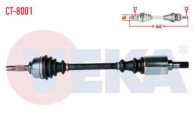 Veka CT-8001 Complete Axle Left Front Citroen C2 (Jm) 1.4 with Spring Type Length 643mm 2003-2009 — Axles, CV Joints & Boots