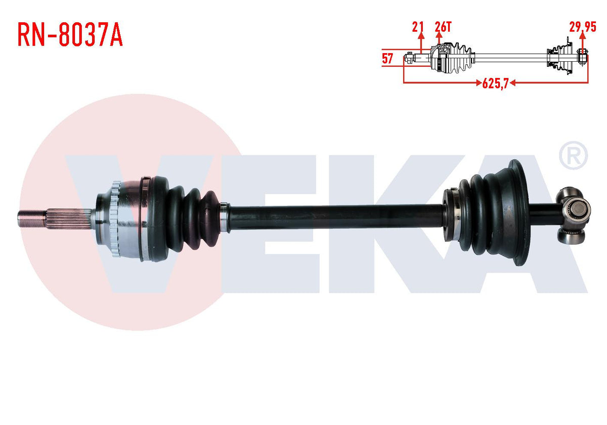 Veka RN-8037A Complete Axle Left Front Renault Clio II (Bb0 / 1 / 2 — Axles, CV Joints & Boots