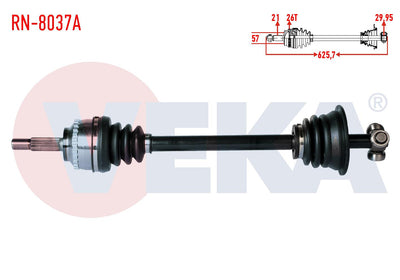 Veka RN-8037A Complete Axle Left Front Renault Clio II (Bb0 / 1 / 2 — Axles, CV Joints & Boots