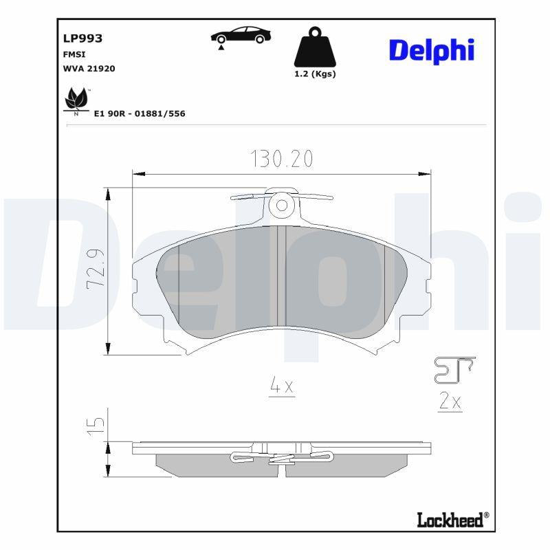 Delphi LP993 Brake Pad Front Carisma (Da_) 95-061.8 Msx-16V (Da2a) 1.8 (Da2a) 1.9 TD (Da4a) 1.6 (Da1a) 1.8 16V GDI