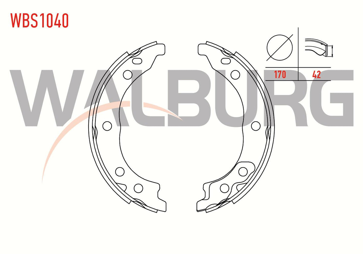 WALBURG WBS1040 Parking Brake Shoe Fiat Ducato (244) 2.8 JTD 170X42 mm 2002-2006 / Boxer II 2.2 HDi — Brake Cables & Hardware