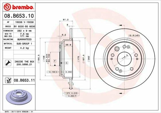 BREMBO Brake Disc 08.B653.11 - Rear Disc for Honda Accord (2003-2008) & S2000 — Brake Rotors & Drums