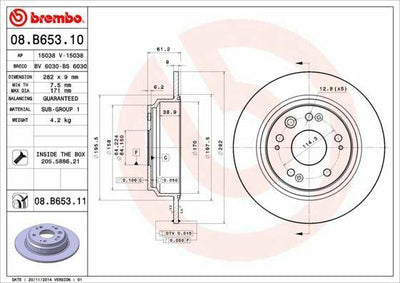 Brembo 08.B653.11 Brake Disc Rear Disc Compatible with Honda Accord 2003-2008 — Brake Rotors & Drums
