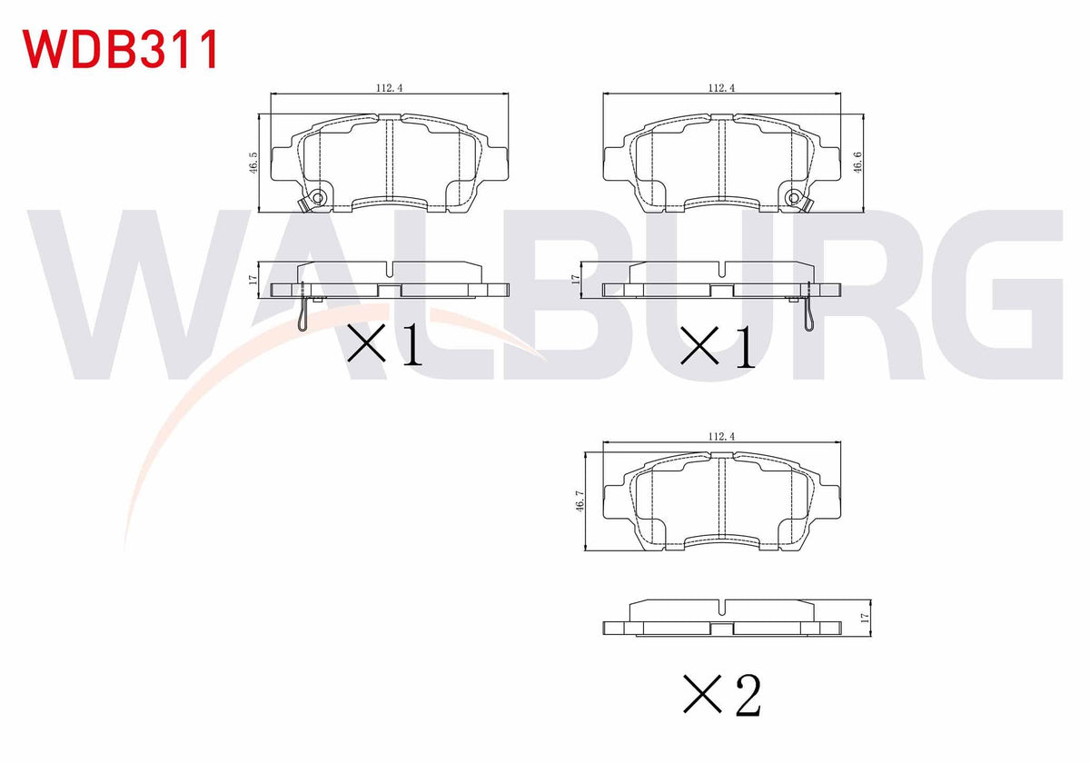 WALBURG WDB311 Brake Pad Front with Wear Indicator Toyota Yaris (_Cp10) 1.0i 1999-2005 / Yaris (_Cp10) 1.3i 1999 — Brake Pads