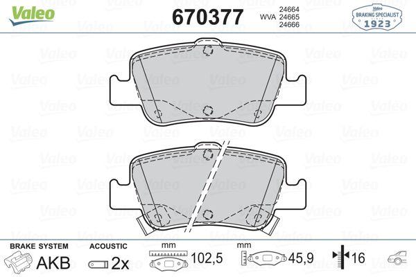 Valeo 670377 Brake Pad Rear Toyota Auris/Corolla 07-13 1.4-1.6 D-4D 102mm — Brake Pads