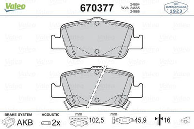 Valeo 670377 Brake Pad Rear Toyota Auris/Corolla 07-13 1.4-1.6 D-4D 102mm — Brake Pads