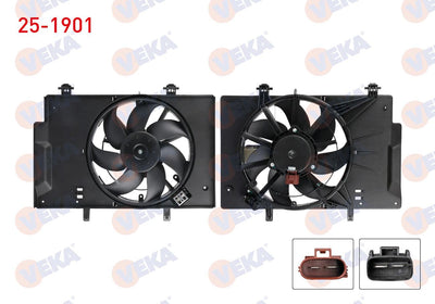 Veka 25-1901 Fan Motor (Su + A/C) with Shroud Single Fan Heated Ford Fiesta VI 1.4 TDCi M-T Ac + 2 — Motors, Pumps & Antennas