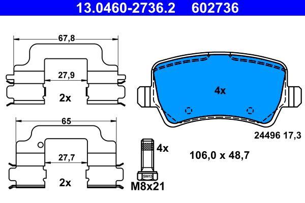 ATE 13.0460-2736.2 Brake Pad Rear Smax 06 > Galaxy III 06 > S60 10 > S80 06 > V60 V70 06 > — Brake Pads