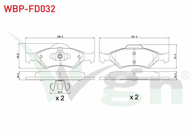 WGN WBP-FD032 Brake Pad Front Ford Fiesta IV 1.25i 16V 1996-2002 / Fiesta IV 1.4i 16V 1996-2002 / Fiesta IV 1.3i 1996-2002