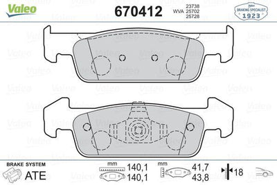 Valeo 670412 Brake Pad Front Sandero II Symbol II Logan II 1.2 16V 2008> — Brake Pads