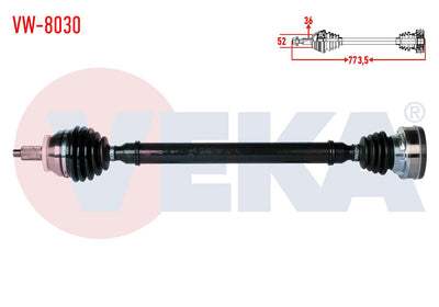 Veka VW-8030 Complete Axle Right Front Volkswagen Polo (6R — Axles, CV Joints & Boots