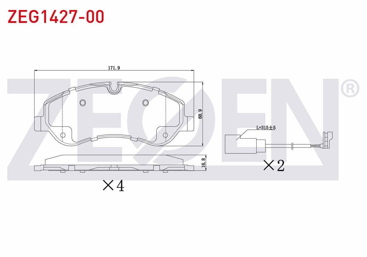 Zegen ZEG1427-00 Brake Pad Front with Connector Ford Transit Custom (V362) 2.2 TDCi 2012-/Transit (V363) 2.2 TDC — Brake Pads