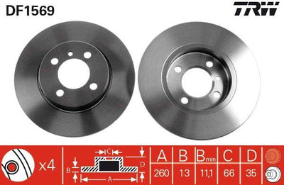 TRW DF1569 Brake Disc Front E30 3 Series 82-97 260mm — Brake Rotors & Drums