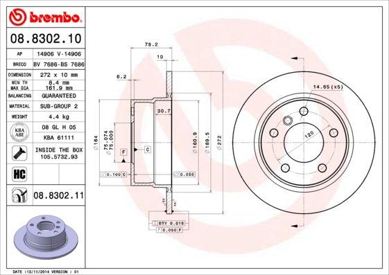 Brembo 08.8302.11 Brake Disc Rear BMW E-36 Compact — Brake Rotors & Drums