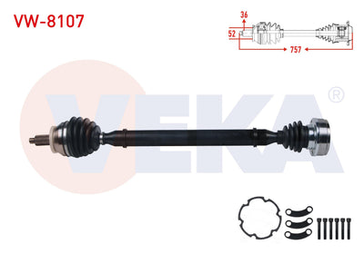 Veka VW-8107 Complete Axle Right Front Volkswagen Polo (9N_) 1.4 TDI M-T Length 757 mm 2001-2012 / — Axles, CV Joints & Boots