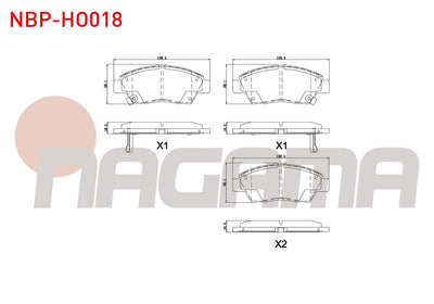 NAGAMA NBP-HO018 Brake Pad Front with Wear Indicator Cable Drilled Honda Jazz III (Ge) 1.4i 2008-2012 / Jazz IV (Gk) 1.3 2016