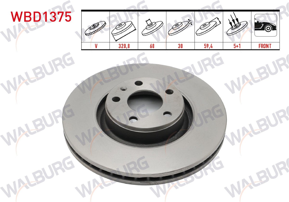 WALBURG WBD1375 Brake Disc VW A6 Front 04-321X30 — Brake Rotors & Drums