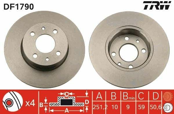 TRW DF1790 Brake Disc - 251.5 mm for Fiat Stilo, Bravo — Brake Rotors & Drums