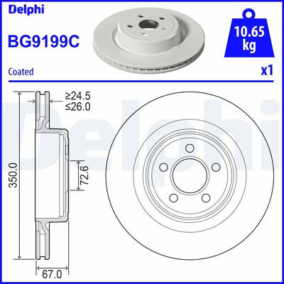 Delphi BG9199C Brake Disc (Single Pack)-Painted, Drilled — Brake Rotors & Drums