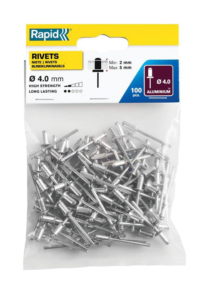 Rapid 5000378 Aluminum Rivets 4.0x8 mm (1 pack/100 pcs)