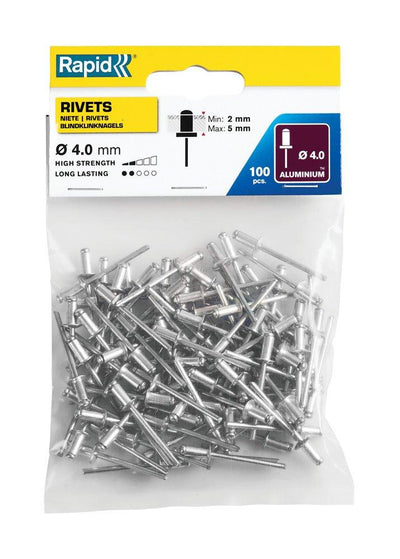 Rapid 5000378 Aluminum Rivets 4.0x8 mm (1 pack/100 pcs)