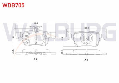 WALBURG WDB705 Brake Pad Rear with Wear Indicator Ford Mondeo V 2014-/ Focus IV 2018-/ Kuga II 2014-2019 / S-Max — Brake Pads