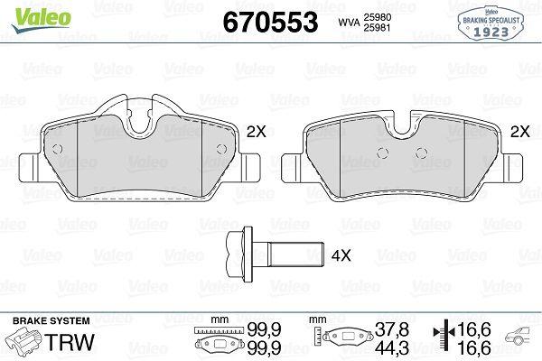 Valeo 670553 Brake Pad Rear Mini Cooper F55/F56/F57 14> 100mm — Brake Pads