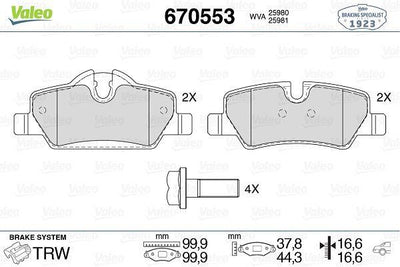 Valeo 670553 Brake Pad Rear Mini Cooper F55/F56/F57 14> 100mm — Brake Pads