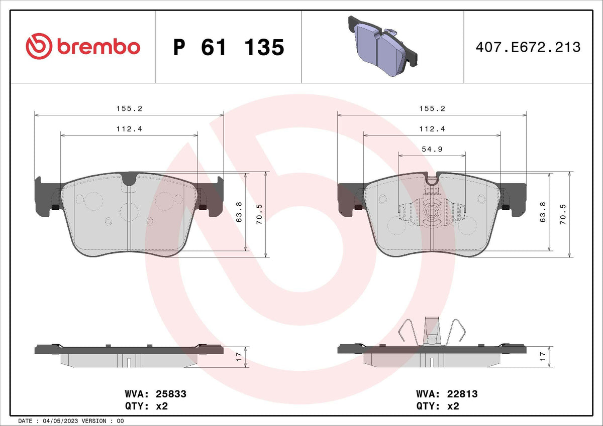 Brembo P61135 Opel Combo E Front Brake Pad Set Opel Grandland X Peugeot Rifter — Brake Pads