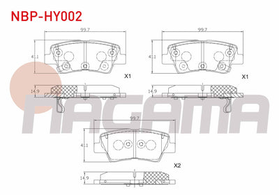 NAGAMA NBP-HY002 Brake Pad Rear Cable Drilled Hyundai Accent Blue 1.4-1.6 CRDi 2012-/ Elantra 1.6 CRDi-1.6 D-Cvvt 2015-/ i30 1.6 CRDi 2016-/ Kia Rio III 1.4 CRDi 2011-2014 / Ssangyong Tivoli