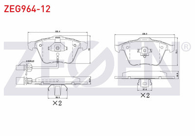 Zegen ZEG964-12 Brake Pad Front with Connector Audi A8 2.8 2003-2010 / A8 4.2 V8 TDI 2003-2010 / A8 3.0 TFSI 200 — Brake Pads