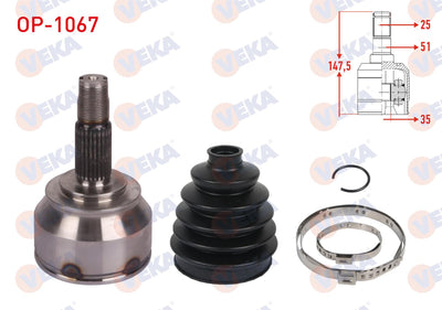 Veka OP-1067 CV Joint Left-Right Front Outer 25X35x51 Length 147 — Axles, CV Joints & Boots