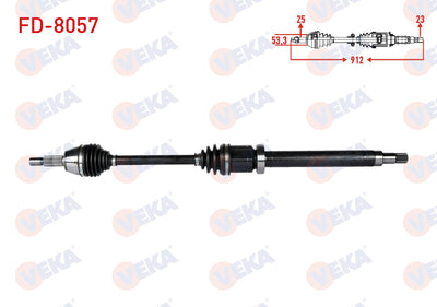 Veka FD-8057 Complete Axle Right Front Ford Transit Courier 1.5 TDCi M-T Length 912mm 2014 — Axles, CV Joints & Boots
