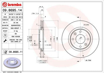 Brembo 09.8695.11 Brake Disc Front 266mm Peugeot 206/206+/207/208/301/307/Partner Berlingo C1 C-Elyse — Brake Rotors & Drums