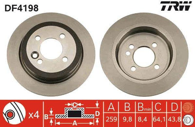 TRW DF4198 Rear Brake Disc Mini Cooper/One R50-R56 01- — Brake Rotors & Drums