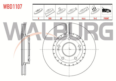 WALBURG WBD1107 Brake Disc Front Air 5 Bjn 280X23x69x44 — Brake Rotors & Drums