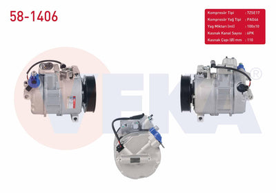 Veka 58-1406 A/C Compressor 6Pk 110mm BMW 3 Series (E90) 325i-330Xi 2005-2011