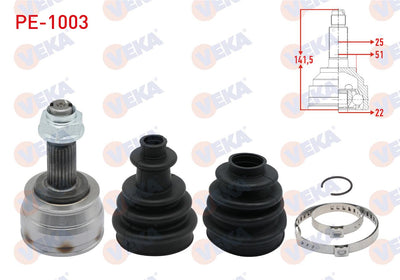 Veka PE-1003 CV Joint Left-Right Front Outer 25X22x51 Length 141 — Axles, CV Joints & Boots
