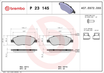 Brembo P23145 Brake Pad Front Alfa Romeo MiTo 1.3D 01/11 > Chrysler Delta 1.4/1.6D 09/11 > Fiat Bravo — Brake Pads