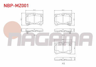 NAGAMA NBP-MZ001 Brake Pad Front with Wear Indicator Mazda 323 III (Bf) 1.4 1985-1991 / 1.6 1985-1991 / 323 IV (Bg) 1.6i 1989-1994 / 323 V (Ba) 1.3i 16V 1994-1998 / 323 V (Ba) 1.5i 16V 1994-1998