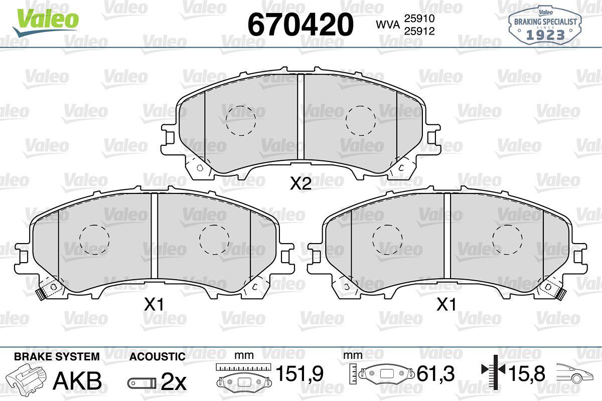 Valeo 670420 Front Brake Pad Nissan X-Trail 1.6 DiG-T/dCi 14-> Infiniti Q50 2.0T Renault Koleos II 2.0 — Brake Pads