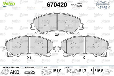 Valeo 670420 Front Brake Pad Nissan X-Trail 1.6 DiG-T/dCi 14-> Infiniti Q50 2.0T Renault Koleos II 2.0 — Brake Pads
