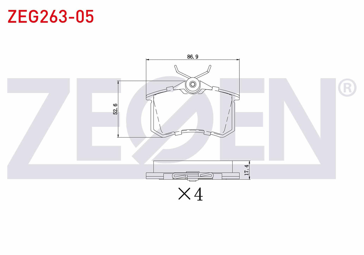 Zegen ZEG263-05 Brake Pad Rear 17,4mm Golf IV-V-VI / Jetta V-VI / Polo III-IV-V-VI / Caddy III / Clio III / Mega — Brake Pads