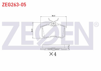 Zegen ZEG263-05 Brake Pad Rear 17,4mm Golf IV-V-VI / Jetta V-VI / Polo III-IV-V-VI / Caddy III / Clio III / Mega — Brake Pads
